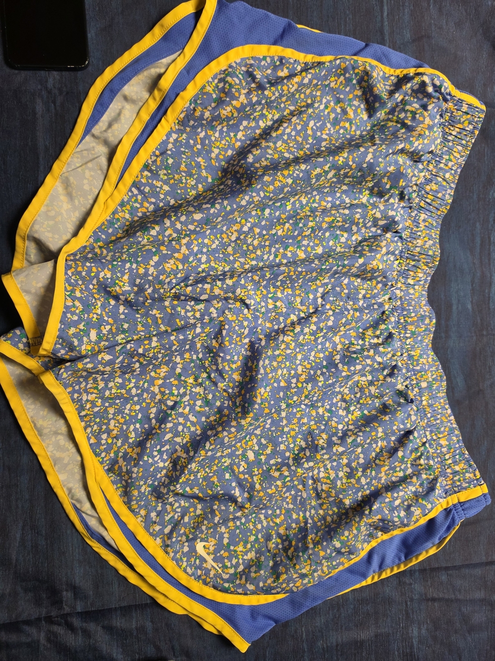 Nike Blue Floral Athletic Shorts with Yellow Trim